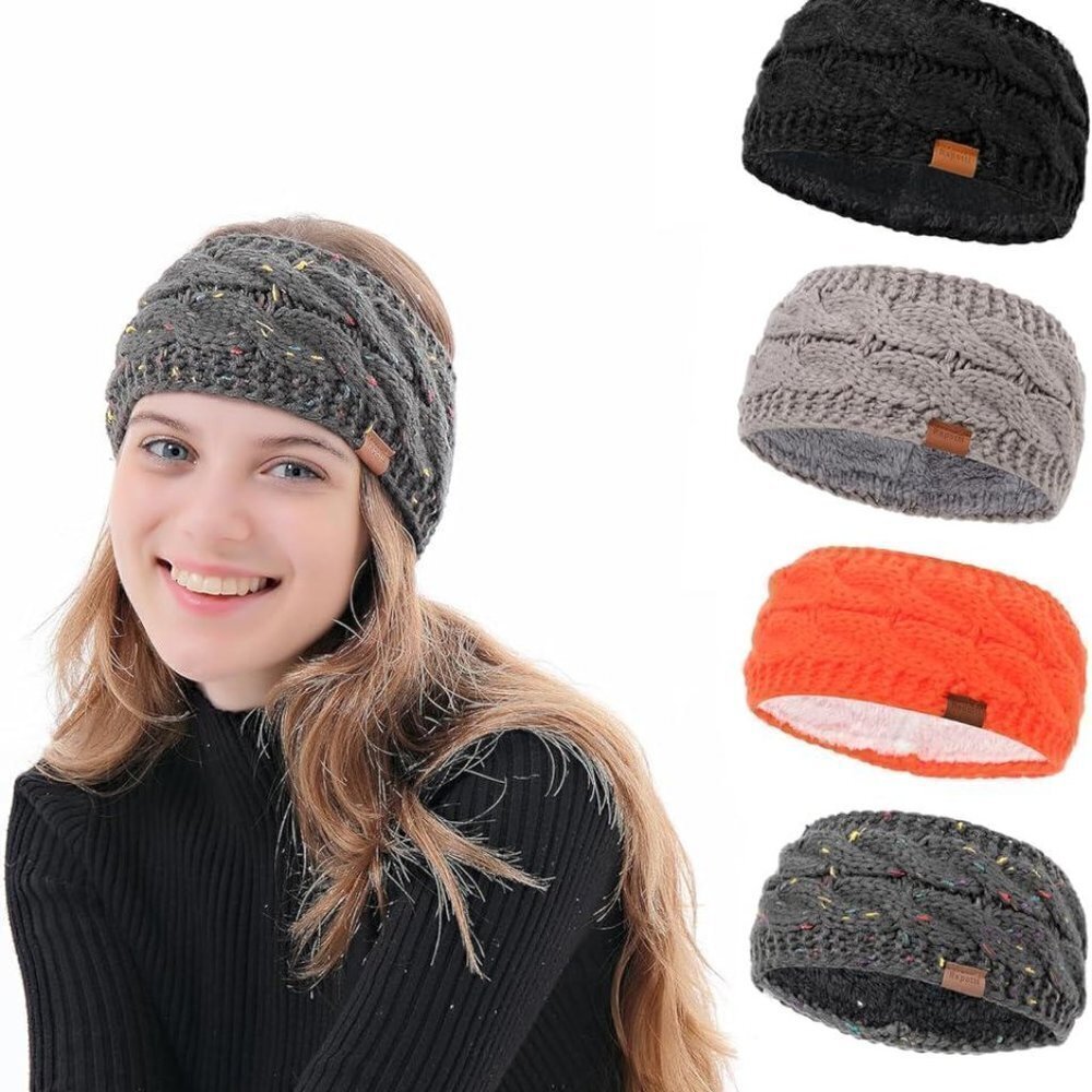 Rapotti 4 Pieces Women's Cold Weather Headbands Winter Warm Fuzzy Fleece Lined